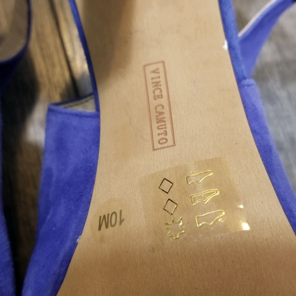 Vince Camuto Blue Suede Ankle Strap Peep Toe Heels - Picture 7 of 8